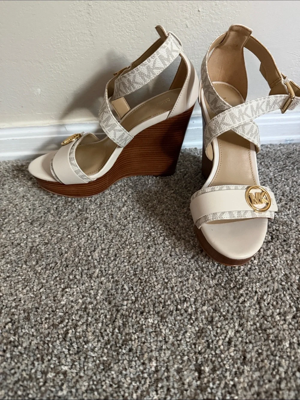 Michael Kors Cream Logo-Strap Block Heel Sandals